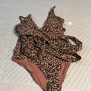 Aerie Leopard Wrap One Piece Swimsuit
